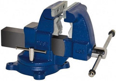 Yost Vises - 6-1/2" Jaw Width x 6-1/2" Jaw Opening Capacity, 5-1/2" Throat Depth, Bench & Pipe Combination Vise - 1/8 to 3-1/2" Pipe Capacity, Swivel Base, Bolt Down Attachment, Ductile Iron - Exact Tool & Supply