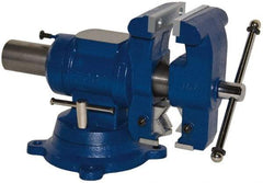 Yost Vises - 5-1/8" Jaw Width x 4, 4-1/2" (V-Jaw) Jaw Opening Capacity, 3-1/2" Throat Depth, Bench & Pipe Combination Vise - 23/32 to 3" Pipe Capacity, Swivel Base, Bolt Down Attachment, Cast Iron - Exact Tool & Supply