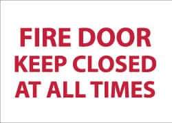 NMC - Fire Door - Keep Closed at All Times, Pressure Sensitive Vinyl Fire Sign - 14" Wide x 10" High, Glow-in-the-Dark - Exact Tool & Supply