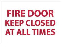 NMC - Fire Door - Keep Closed at All Times, Pressure Sensitive Vinyl Fire Sign - 14" Wide x 10" High, Glow-in-the-Dark - Exact Tool & Supply