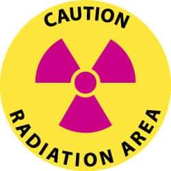 NMC - Caution - Radiation Area, Anti-Skid Pressure-Sensitive Vinyl Floor Sign - Round, Black & Magenta on Yellow, Adhesive Backed, For Accident Prevention - Exact Tool & Supply