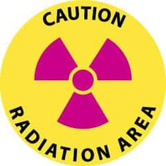NMC - Caution - Radiation Area, Anti-Skid Pressure-Sensitive Vinyl Floor Sign - Round, Black & Magenta on Yellow, Adhesive Backed, For Accident Prevention - Exact Tool & Supply