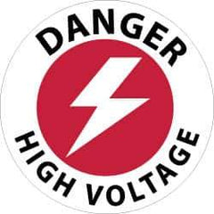 NMC - Danger - High Voltage, Anti-Skid Pressure-Sensitive Vinyl Floor Sign - Round, Black & Red on White, Adhesive Backed, For Accident Prevention - Exact Tool & Supply