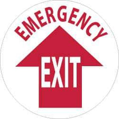 NMC - Emergency Exit, Anti-Skid Pressure-Sensitive Vinyl Floor Sign - Round, Red on White, Adhesive Backed, For Exit, Entrance & Directional - Exact Tool & Supply