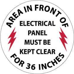 NMC - Area in Front of Electrical Panel Must Be Kept Clear for 36 Inches, Anti-Skid Pressure-Sensitive Vinyl Floor Sign - Round, Black & Red on White, Adhesive Backed, For Accident Prevention - Exact Tool & Supply