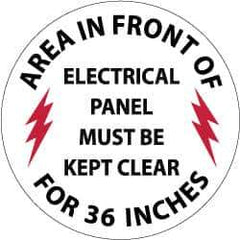 NMC - Area in Front of Electrical Panel Must Be Kept Clear for 36 Inches, Anti-Skid Pressure-Sensitive Vinyl Floor Sign - Round, Black & Red on White, Adhesive Backed, For Accident Prevention - Exact Tool & Supply