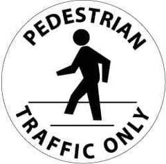 NMC - Pedestrian Traffic Only, Anti-Skid Pressure-Sensitive Vinyl Floor Sign - Round, Black on White, Adhesive Backed, For Accident Prevention - Exact Tool & Supply