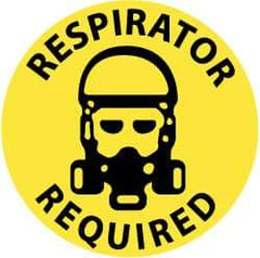 NMC - Respirator Required, Anti-Skid Pressure-Sensitive Vinyl Floor Sign - Round, Black on Yellow, Adhesive Backed, For Accident Prevention - Exact Tool & Supply