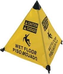 NMC - Caution - Wet Floor, 18" High, Plastic Floor Sign - English/Spanish, POP-UP, Black on Yellow, For Restroom, Janitorial & Housekeeping - Exact Tool & Supply