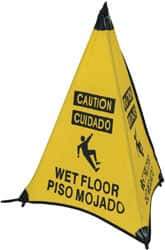NMC - Caution - Wet Floor, 31" High, Plastic Floor Sign - English/Spanish, POP-UP, Black on Yellow, For Restroom, Janitorial & Housekeeping - Exact Tool & Supply