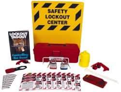 NMC - 1 Piece, Empty Tag and Padlock / Hasp Station - 14 Inch Wide x 16 Inch High, Black on Yellow - Exact Tool & Supply