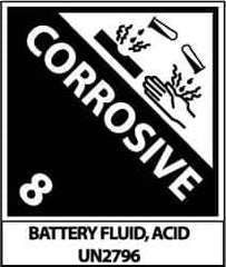 NMC - Corrosive 8 Battery Fluid, Acid Un2796 Shipping Label - 4-3/4" High x 4" Wide - Exact Tool & Supply