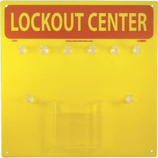 NMC - Empty Plexiglass Tag and Padlock / Hasp Station - 14 Inch Wide x 14 Inch High, Yellow and Yellow on Red - Exact Tool & Supply