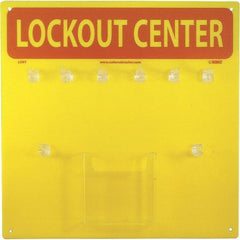 NMC - Empty Plexiglass Tag and Padlock / Hasp Station - 14 Inch Wide x 14 Inch High, Yellow and Yellow on Red - Exact Tool & Supply