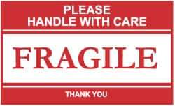 NMC - Please Handle with Care - Fragile - Thank You Shipping Label - 2-1/2" High x 4" Wide - Exact Tool & Supply