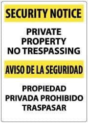 NMC - "Security Notice - Private Property - No Trespassing", 20" Long x 14" Wide, Rigid Plastic Safety Sign - Rectangle, 0.04" Thick, Use for Security & Admittance - Exact Tool & Supply