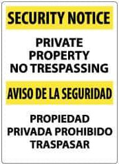 NMC - "Security Notice - Private Property - No Trespassing", 20" Long x 14" Wide, Rigid Plastic Safety Sign - Rectangle, 0.04" Thick, Use for Security & Admittance - Exact Tool & Supply