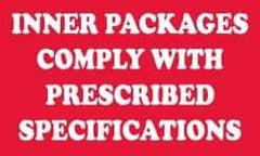 NMC - Inner Packages Comply with Prescribed Specifications DOT Shipping Label - 3" High x 5" Wide - Exact Tool & Supply