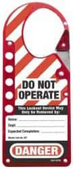 NMC - Single Jaw, 5 PadLocks, Aluminum/Steel Lockout Hasp - Snap-On, 7" Long, Red - Exact Tool & Supply