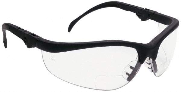 MCR Safety - +1.5, Clear Lenses, Scratch Resistant, Framed Magnifying Safety Glasses - UV Protection, Adjustable Temples, Black Plastic Frame, ANSI Z87.1+ - Exact Tool & Supply