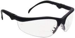 MCR Safety - +1.5, Clear Lenses, Scratch Resistant, Framed Magnifying Safety Glasses - UV Protection, Adjustable Temples, Black Plastic Frame, ANSI Z87.1+ - Exact Tool & Supply