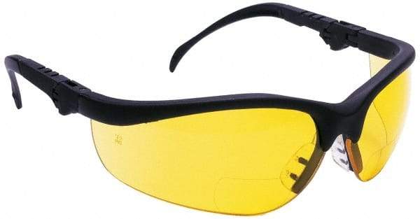 MCR Safety - +1.5, Amber Lenses, Scratch Resistant, Framed Magnifying Safety Glasses - UV Protection, Adjustable Temples, Black Plastic Frame, ANSI Z87.1+ - Exact Tool & Supply