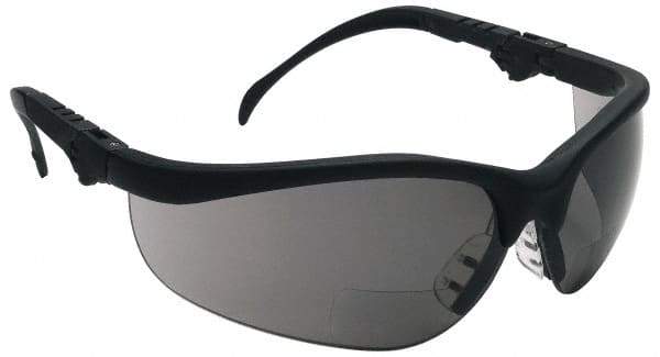 MCR Safety - +1.5, Gray Lenses, Scratch Resistant, Framed Magnifying Safety Glasses - UV Protection, Adjustable Temples, Black Plastic Frame, ANSI Z87.1+ - Exact Tool & Supply