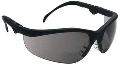 MCR Safety - +1.5, Gray Lenses, Scratch Resistant, Framed Magnifying Safety Glasses - UV Protection, Adjustable Temples, Black Plastic Frame, ANSI Z87.1+ - Exact Tool & Supply