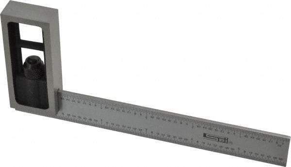 SPI - 6 Inch Long, English and Metric Double Square - 1/64 and 1/32 Inch Graduation, 0.5 and 1mm Graduation, Hardened Steel - Exact Tool & Supply