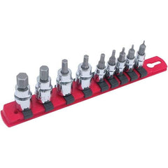 Wiha - 9 Piece 1/4 & 3/8" Drive Hex Bit Socket Set - 1.5 to 10mm Hex, Comes in Rail - Exact Tool & Supply