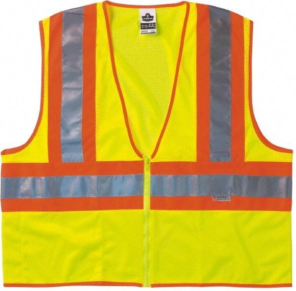 Ergodyne - Size 2X/3XL High Visibility Lime Mesh General Purpose Vest - 52 to 58" Chest, ANSI/ISEA 107, Zipper Closure, 1 Pocket, Polyester - Exact Tool & Supply