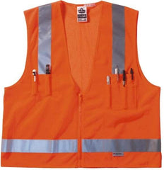 Ergodyne - Size L/XL High Visibility Orange Mesh/Solid Surveyor's Vest - 44 to 52" Chest, ANSI/ISEA 107, Zipper Closure, 6 Pockets, Polyester - Exact Tool & Supply