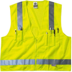 Ergodyne - Size 4X/5XL High Visibility Lime Mesh/Solid Surveyor's Vest - 58 to 64" Chest, ANSI/ISEA 107, Zipper Closure, 6 Pockets, Polyester - Exact Tool & Supply