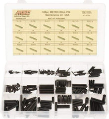 Made in USA - 325 Piece, M1 to M8 Pin Diam, Spring Pin Assortment - 10 to 40mm Long, Steel - Exact Tool & Supply