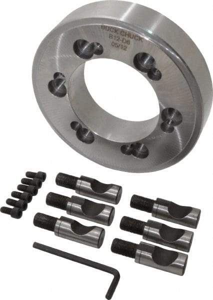 Buck Chuck Company - Adapter Back Plate for 12" Diam Self Centering Lathe Chucks - D1-6 Mount, 4.062" Through Hole Diam, 7-7/8" OD, 1.437" Flange Height, Steel - Exact Tool & Supply