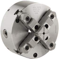 Buck Chuck Company - 4 Jaws, 8" Diam, Self Centering Manual Lathe Chuck - Front Mount, Adjustable, Reversible, 4,000 Max RPM, 2.37" Through Hole Diam, Forged Steel - Exact Tool & Supply