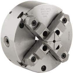 Buck Chuck Company - 4 Jaws, 12" Diam, Self Centering Manual Lathe Chuck - Front Mount, Adjustable, Reversible, 2,300 Max RPM, 4.14" Through Hole Diam, Forged Steel - Exact Tool & Supply