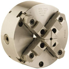 Buck Chuck Company - 4 Jaws, 6" Diam, Self Centering Manual Lathe Chuck - Front Mount, Adjustable, Reversible, 4,600 Max RPM, 1.78" Through Hole Diam, Forged Steel - Exact Tool & Supply