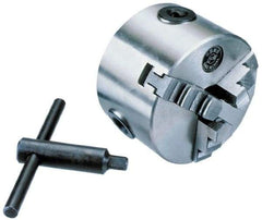 Interstate - 3 Jaws, 6" Diam, Self Centering Manual Lathe Chuck - Plain Back Mount Spindle, 1.5748" Through Hole Diam, 0.003" Axial Runout, Cast Iron - Exact Tool & Supply