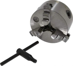 Interstate - 3 Jaws, 4" Diam, Self Centering Manual Lathe Chuck - Plain Back Mount Spindle, 0.8661" Through Hole Diam, 0.003" Axial Runout, Cast Iron - Exact Tool & Supply