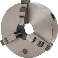 Interstate - 3 Jaws, 8" Diam, Self Centering Manual Lathe Chuck - Plain Back Mount Spindle, 2.5591" Through Hole Diam, 0.003" Axial Runout, Cast Iron - Exact Tool & Supply