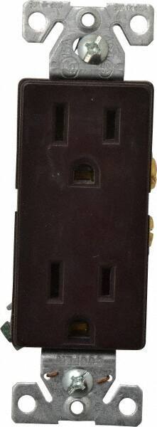 Cooper Wiring Devices - 125 VAC, 15 Amp, 5-15R NEMA Configuration, Brown, Industrial Grade, Self Grounding Duplex Receptacle - 1 Phase, 2 Poles, 3 Wire, Flush Mount, Chemical and Impact Resistant - Exact Tool & Supply