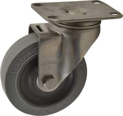 Albion - 4" Diam x 1-1/4" Wide x 5-1/8" OAH Top Plate Mount Swivel Caster - Soft Rubber, 300 Lb Capacity, Delrin Bearing, 2-1/2 x 3-5/8" Plate - Exact Tool & Supply