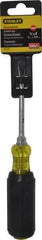 Stanley - 1/4" Blade Width, 8-1/4" OAL Standard Slotted Screwdriver - 4" Blade Length, Round Shank, Acetate with Rubber Grip Handle - Exact Tool & Supply