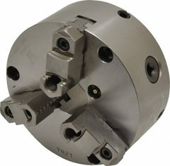 Yuasa - 3 Jaws, 6" Diam, Self Centering Manual Lathe Chuck - Plain Back Mount Spindle, Adjustable, Reversible, 1.7323" Through Hole Diam, 0.0005" Axial Runout, Cast Iron - Exact Tool & Supply
