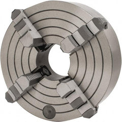 Interstate - 4 Jaws, 10" Diam, Independent Manual Lathe Chuck - D1-6 Mount Spindle, Reversible, 2.953" Through Hole Diam, Cast Iron - Exact Tool & Supply