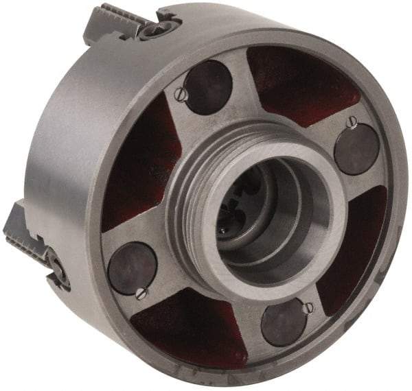 Bison - 4 Jaws, 10" Diam, Independent Manual Lathe Chuck - L-00 Mount Spindle, Reversible, 2.5591" Through Hole Diam, Cast Iron - Exact Tool & Supply