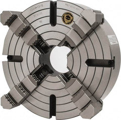 Bison - 4 Jaws, 12" Diam, Independent Manual Lathe Chuck - D1-8 Mount Spindle, Reversible, 3.1496" Through Hole Diam, Cast Iron - Exact Tool & Supply