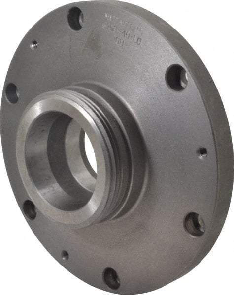 Bison - Adapter Back Plate for 10" Diam Self Centering Lathe Chucks - L-0 Mount, 2.6" Through Hole Diam, 9.88" OD, 0.83" Flange Height, Cast Iron - Exact Tool & Supply
