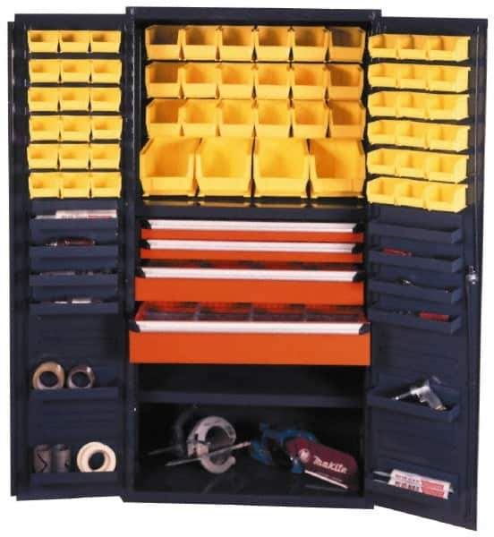 Durham - 13 Shelf 58 Bin Storage Cabinet - Steel, 36" Wide x 24" Deep x 72" High, Gray - Exact Tool & Supply